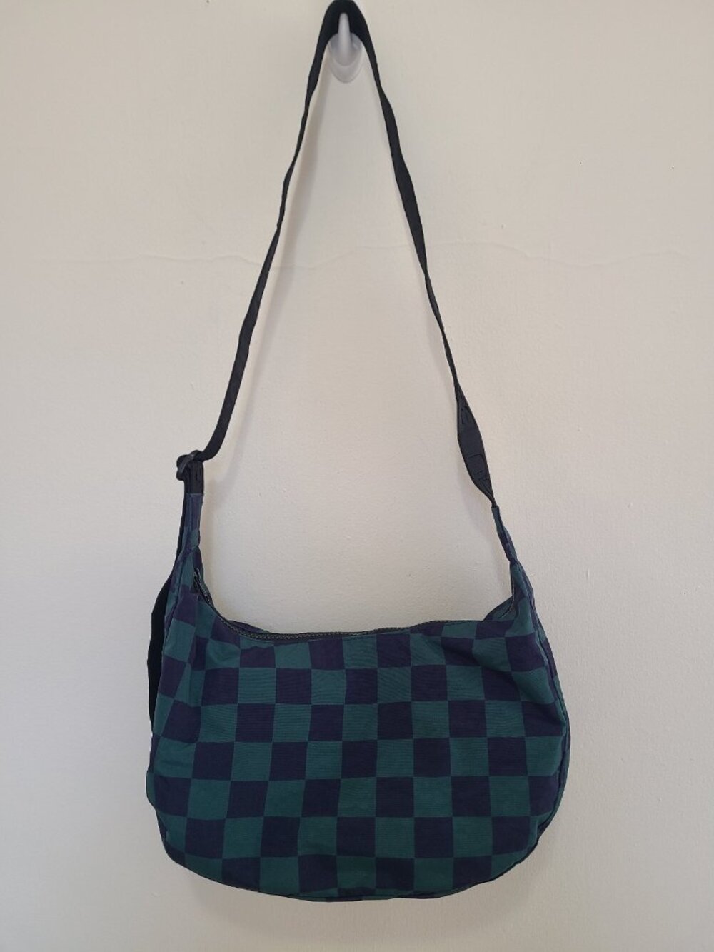 Baggu Medium Crescent Shoulder Crossbody Bag Navy Green Check